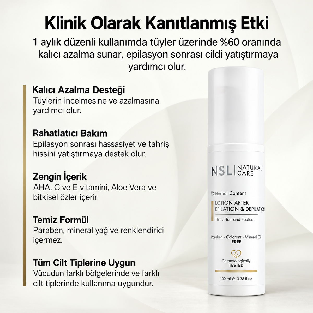 Epilasyon ve Depilasyon Sonrası Tüy Azaltıcı Losyon
